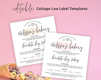 Editable Cottage Law Labels Template, Feminine Cookies Ingredients Labels, Custom Home Bakery Stickers, Printable Food License Label, PW-001