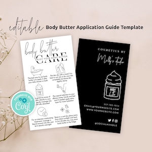 Editable Whipped Body Butter Care Card, Whipped Shea Butter Care Guide Template, Minimalist Body Soufflé Application Instructions, M-002
