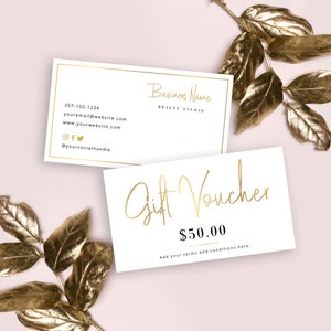 Faux Gold Gift Voucher Template, Christmas Gift Card Template, Custom Gift Certificate Design, Metallic Lux Business eVoucher, GF-01