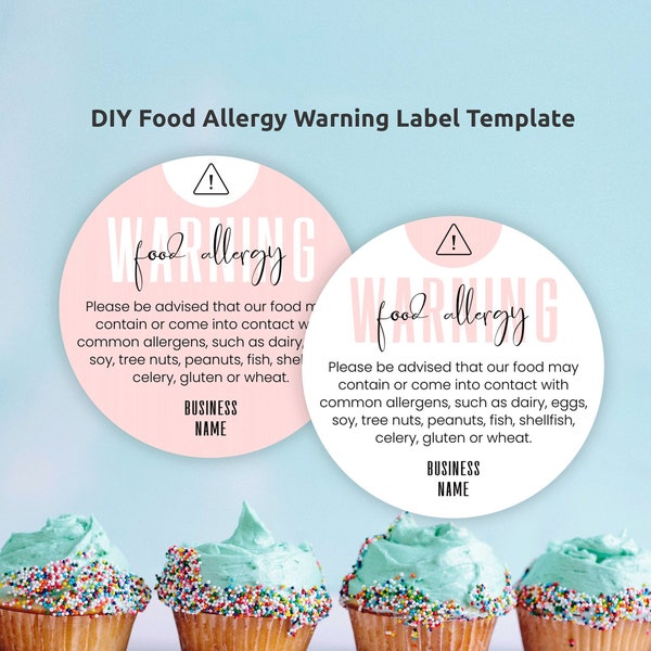 DIY Allergy Warning Sticker Template, Feminine Food Allergens Sticker 1.5" 2" 3" Round, Printable Personalized Bakery Safety Labels, P01