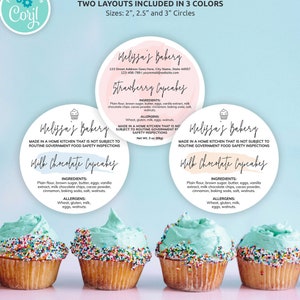 Custom Cottage Law Labels, Feminine Food License Circle Label Template, Home Bakery Packaging Design, Ingredients Allergens Labels, PW-001