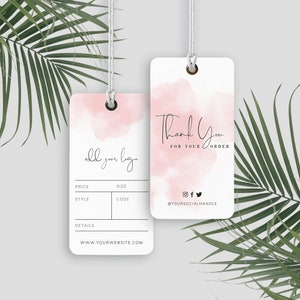 DIY Hang Tag Template, Feminine Thank You Tags, Printable Apparel Swing Tag, Editable Clothing Hang Tag, Watercolour Sizing Label, WS01