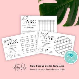 Round & Square Cake Cutting Guides, Editable Wedding Cakes Cutting Templates, Printable Cake Portion Slicing Instructions, Instant, M-002