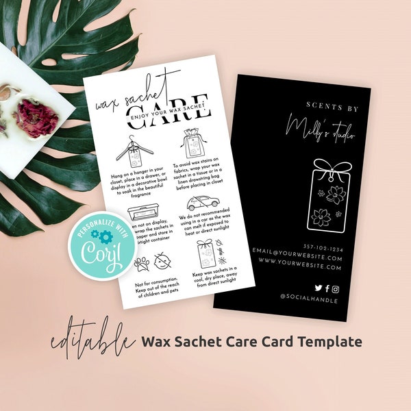 Wax Sachet Care Card Template, Customizable Fragrance Pomander Care Guide, Printable Wax Air Freshener Safety Instructions, Instant M-002