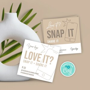 Moderne Snap & Teilen Kartenvorlage, bearbeitbar Teilen auf Social Media Aufkleber, druckbar Liebe es Snap it Teilen Karte Minimalistisches Design, ND02