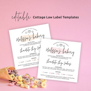 Editable Cottage Law Labels Template, Feminine Cookies Ingredients Labels, Custom Home Bakery Stickers, Printable Food License Label, PW-001 image 1