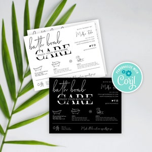 Bath Bombs Care Guide, Editable Bath Bomb Care Card Template, Minimalist Bath Fizzies Customer Care Instructions, Printable Template, M-002