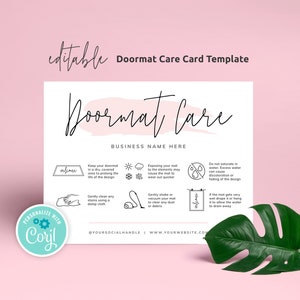 Editable Doormat Care Card Template, Floor Mat Care Guide, Feminine Watercolor Welcome Doormat Care Instructions, Printable Care Note PW-001