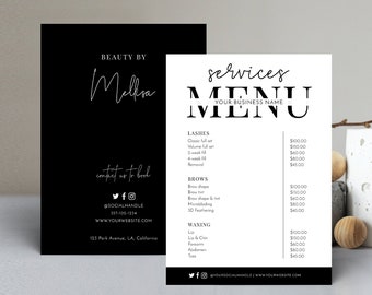 Minimalist Services Menu Template, Editable Beauty Price List, Hair Salon  Pricing Guide Black White, Printable Business Price Sheet M-002