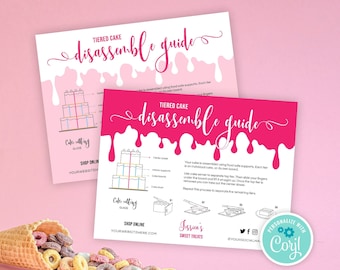 Custom Cake Serving Guide Template, Tiered Cake Disassemble Instructions, Printable Wedding Cake Care Card, Instant Bakery Template, DP-001