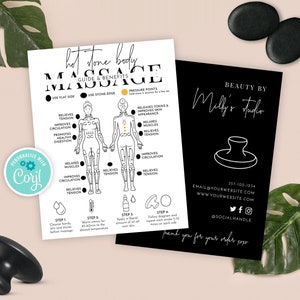 Modèle de guide de massage corporel aux pierres chaudes, instructions bricolage aux pierres chauffantes portables, soins de beauté minimalistes, schéma de massage corporel, M-002