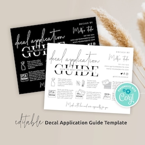 Decal Application Instructions Cards, Custom Vinyl Decals Care Card Template, Minimalist Stickers Customer Care Guide Printable, M-002