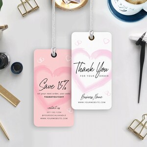 Feminine Thank You Tag Template, Editable Discount Code Hang Tag, Printable  Thanks for Shopping Hangtag, Waterbrush Product Tag, Corjl 