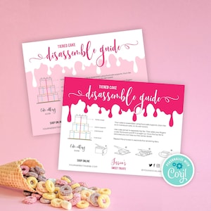 Custom Cake Serving Guide Template, Tiered Cake Disassemble Instructions, Printable Wedding Cake Care Card, Instant Bakery Template, DP-001