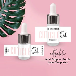Cuticle Oil Bottle Wrapper Label Template, Custom 1ml 2ml 3ml 5ml MINI Cosmetic Dropper Bottle Sticker, Feminine Packaging Design, P01