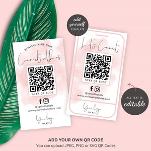 Cartes de visite avec code QR pour réseaux sociaux, modèle de cartes de visite pour une femme en contact avec nous, cartes avec code QR à scanner modifiables et imprimables, WS01 image 2