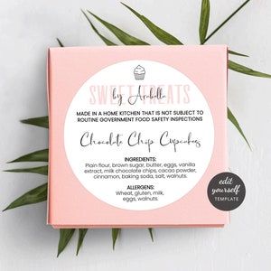 Food License Label Template, Feminine Pink Cottage Law Labels, Printable Bakery Sticker, Editable Home Kitchen Packaging Design, P01