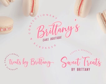 Bakery Logo Template, Customizable Cake Business Logo Design, Elegant Company Branding Pack, Feminine Pastry Chef Logo Templates, Instant