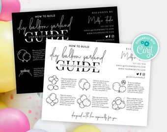 DIY Balloon Garland Kit Instructions Template, Minimalist Balloon Arch How To Build & Mount Guide, Printable Balloons Care Cards, M-002