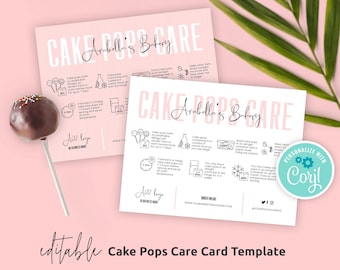Printable Cake Pops Care Cards, Editable Cakesicles Care Guide Template, Cake Lollies Customer Instructions, Instant Bakery Care Note, P01