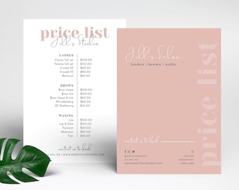 Price List Template, Business Pricing Template, Editable Salon Price Sheet, Beauty Services Menu, Minimalist Pricing Flyer 5x7, Instant TR01