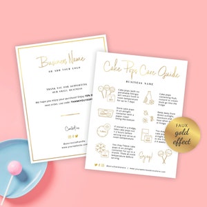 Printable Cake Pops Care Card, Customizable Cake Pops Care Instructions Template, Faux Gold Cakesicles Customer Care Guide, Instant, GF-01