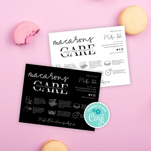Modèle de carte d'entretien des macarons minimalistes, instructions d'entretien des macarons personnalisables, guide d'entretien des biscuits sandwich imprimable, accès instantané, M-002