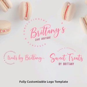 Bakery Logo Template, Customizable Cake Business Logo Design, Elegant Company Branding Pack, Feminine Pastry Chef Logo Templates, Instant