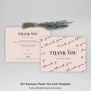 Plantilla de tarjeta de agradecimiento empresarial, tarjetas de agradecimiento editables, colores neutros, acceso instantáneo, inserto imprimible para paquete empresarial, NC01