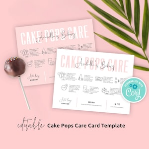 Printable Cake Pops Care Cards, Editable Cakesicles Care Guide Template, Cake Lollies Customer Instructions, Instant Bakery Care Note, P01