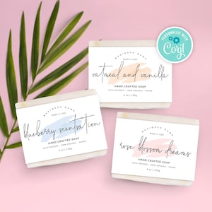 Soap Label Template, Editable Soap Bar Label, Printable Soap Belly Band Label Template 9&quot;x2&quot;, Feminine Watercolor Soap Wrapper Label, PW-001