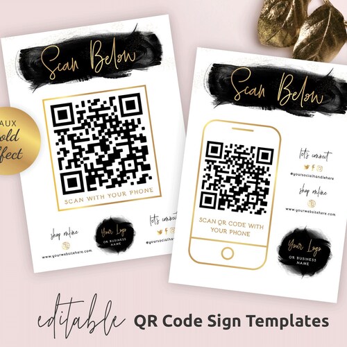 QR Code Board Template Editable QR Scan Sign Design Black & Etsy