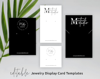 Cartes de présentation modifiables de bijoux, Cartes de présentation de bijoux minimalistes, Modèle imprimable de présentation de boucles d'oreilles, Étiquettes volantes de collier personnalisé, M-002