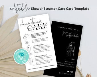 Shower Steamer Customer Guide Template, Editable Shower Mist Care Card, Minimalist Shower Fizzer Care Instructions, Printable Note, M-002