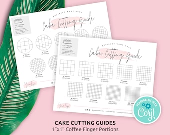 Cake Cutting Guides 1x1" Portion, Printable Round & Square Cakes Cutting Instructions, Finger Serving Cake Cutting Diagram Template, PW-001