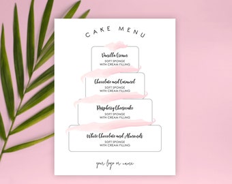 Editable Cake Flavor Sign, Printable Cake Menu Template, 8x10" Wedding Cake Layer Sign Template, Custom Tiered Cake Sign, Instant Download