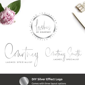 Faux Silver Logo Template, DIY Logo Design, Editable Branding Set, Metallic Lashes Logo Templates, Beauty Salon Instant Logo, Silver Foil
