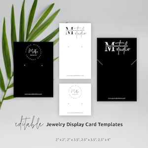 Cartões de exibição de joias editáveis, cartões de exibição de joias minimalistas, modelos de exibição de brincos para impressão, etiquetas personalizadas para colar, M-002