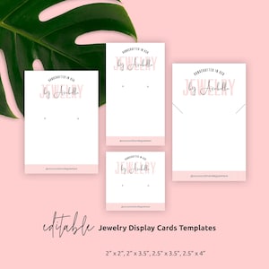 Plantillas para exhibir joyas, tarjetas editables para exhibir aretes, plantillas imprimibles para exhibir joyas, etiquetas colgantes para collares femeninos, P01
