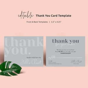 Plantilla de tarjeta de agradecimiento empresarial, insertos imprimibles para paquetes de pedidos, tarjetas minimalistas de agradecimiento por compra, descarga instantánea, colores pastel GR01