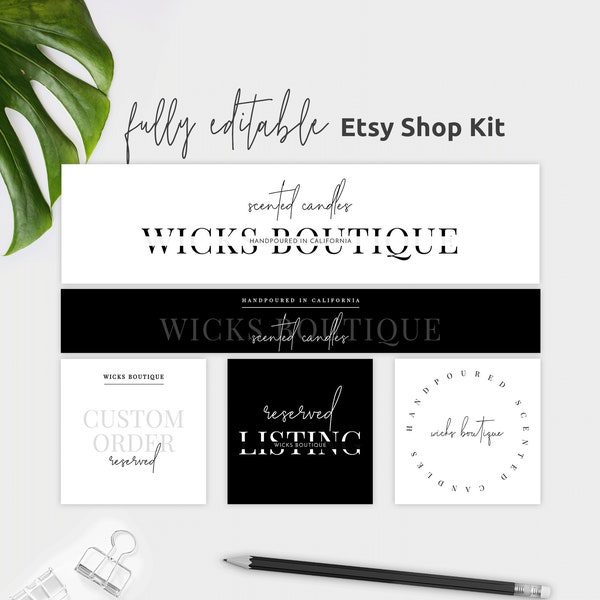Minimalist Etsy Branding Kit, Editable Etsy Shop Banner Template, DIY Esty Header Design, Store Cover Photo, Instant Etsy Banner Set, M-002