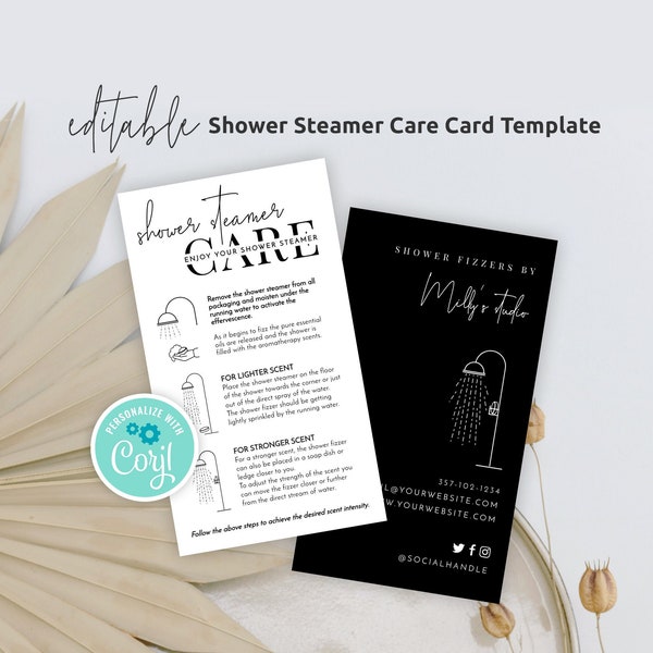 Shower Steamer Customer Guide Template, Editable Shower Mist Care Card, Minimalist Shower Fizzer Care Instructions, Printable Note, M-002