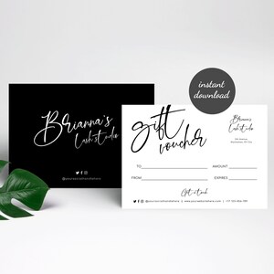 Plantilla de certificado de regalo editable, vale de regalo DIY, blanco y negro, tarjeta de regalo personalizable, vale de empresa minimalista, imprimible, M-003