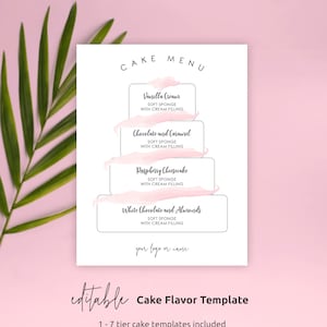 Editable Cake Flavor Sign, Printable Cake Menu Template, 8x10" Wedding Cake Layer Sign Template, Custom Tiered Cake Sign, Instant Download