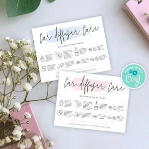 Car Diffuser Care Guide Template, Printable Hanging Diffuser Care Card, Car Oil Diffuser Care Instructions, Pink Watercolor, Instant, PW-001