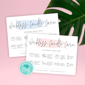Dochtlose Kerze Pflegekarten Vorlage, Kein Docht Kerzen Pflegeleitfaden, Rosa Aquarell Dochtlose Kerze Sicherheitskarte, DIY Wachs Melt Pflegekarten, PW-001