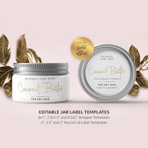 Custom Jar Wrap Around Labels, Faux Gold Cosmetics Tub Label Template, Body Butter Packaging Design, Printable Sugar Scrub Jar Sticker GF-01