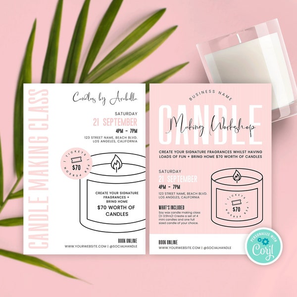 Candle Making Marketing Template, Feminine Candle Class Promo Flyer, Editable Wax Melts Workshop Leaflet, Printable Business Invitation P01