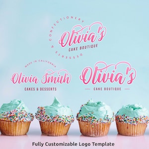 Editable Cake Boutique Logo Template, Instant Bakery Logo Design, Feminine Branding Pack Cupcake Business, Custom Pastry Chef Logo Template