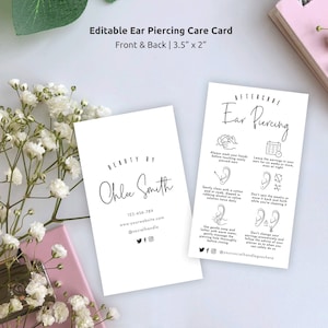 Ear Piercing Aftercare Template, Editable Piercing Guide, Printable Earring Piercing Customer Care Card, Minimalist, Instant Download, MH01